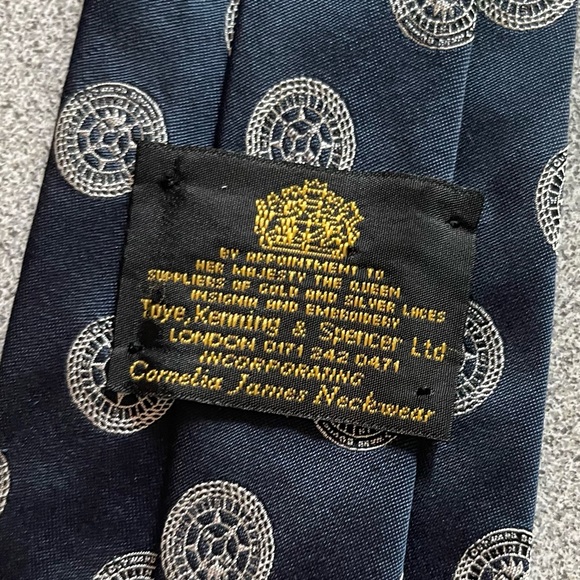 Cornelia James Navy Blue & White Silk Tie 3.5x58” - Picture 3 of 5